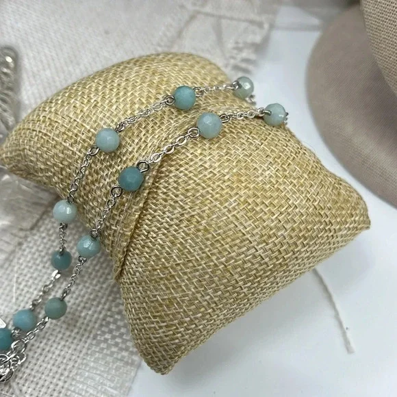 Vintage Napier Silver Tone Necklace with Aqua Blue Stones 14"-16" - Picture 10 of 10